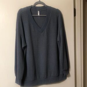 Women's V-Neck Waffle Knit Sweater - Slate Blue